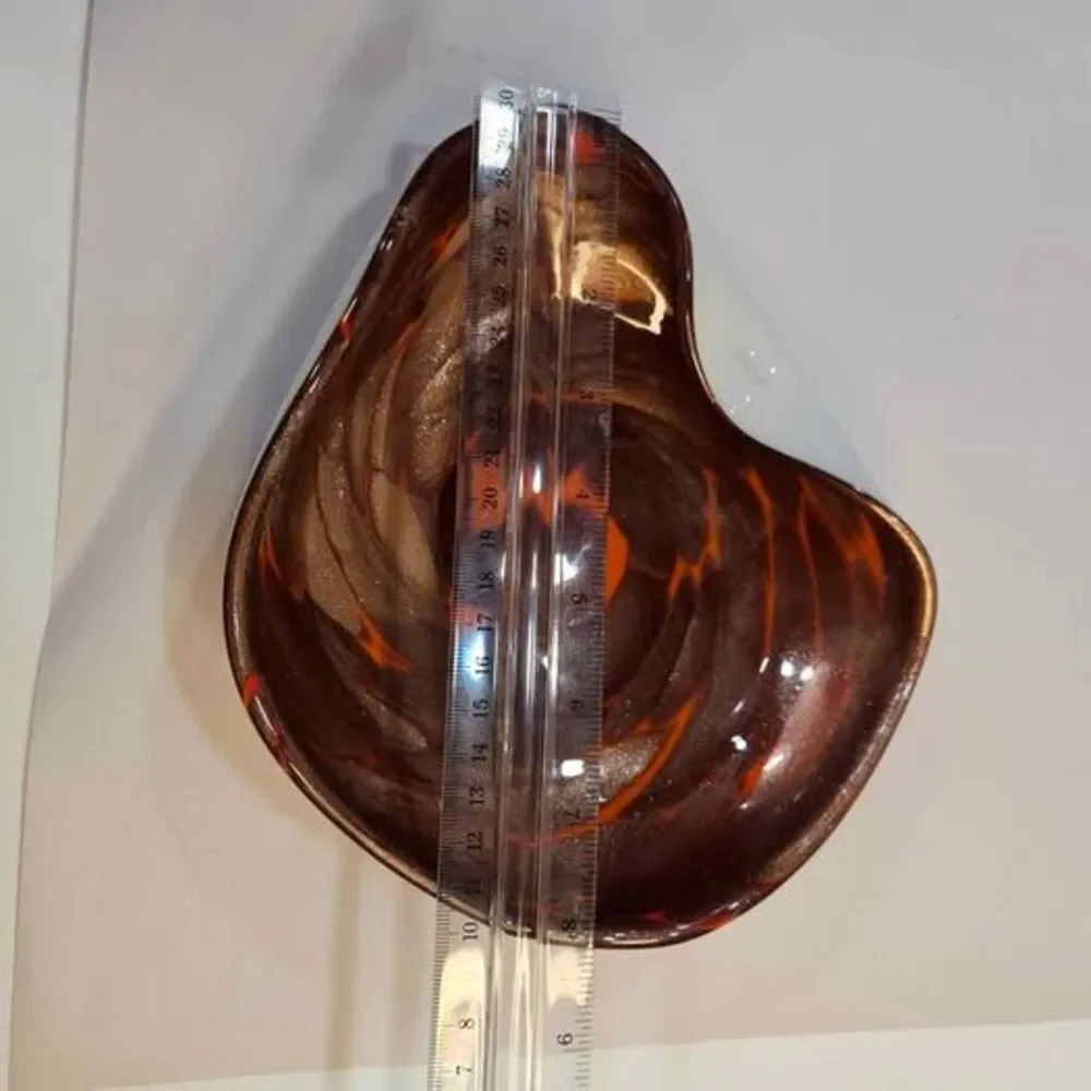 Art Glass Bowl Orange Brown White Swirl Design
